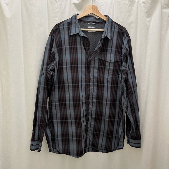 Columbia Omni Wick Maroon Blue Plaid Vented Longsleeve Button Down - Picture 1 of 11